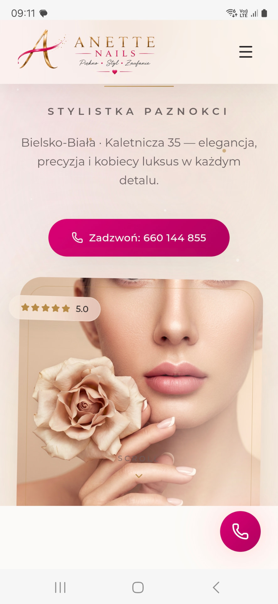 Strona Anette Nails — widok mobilny