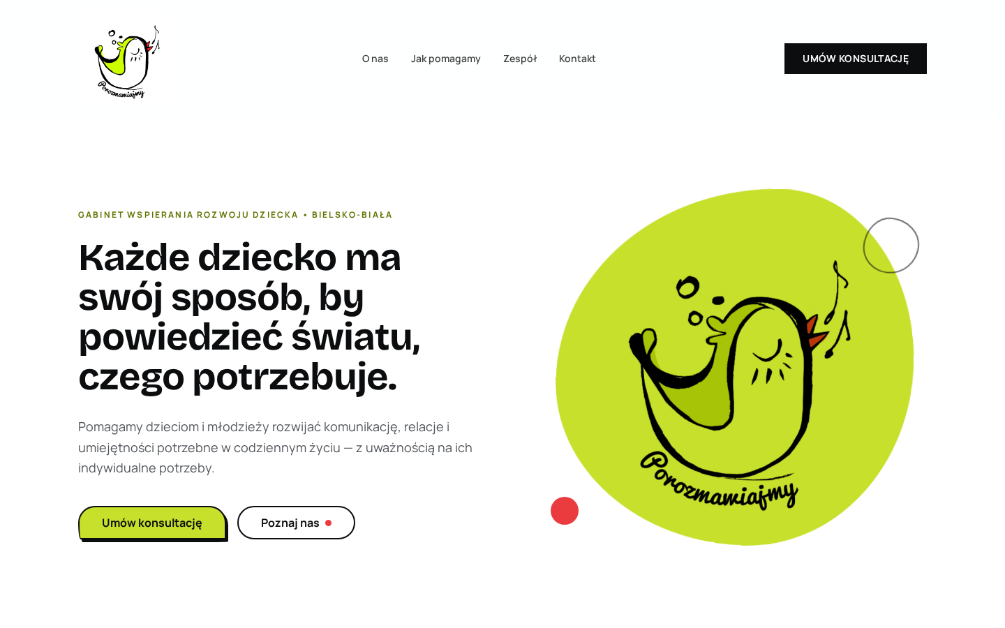 Realizacja Porozmawiajmy — strona główna gabinetu wspierania rozwoju dziecka na komputerze