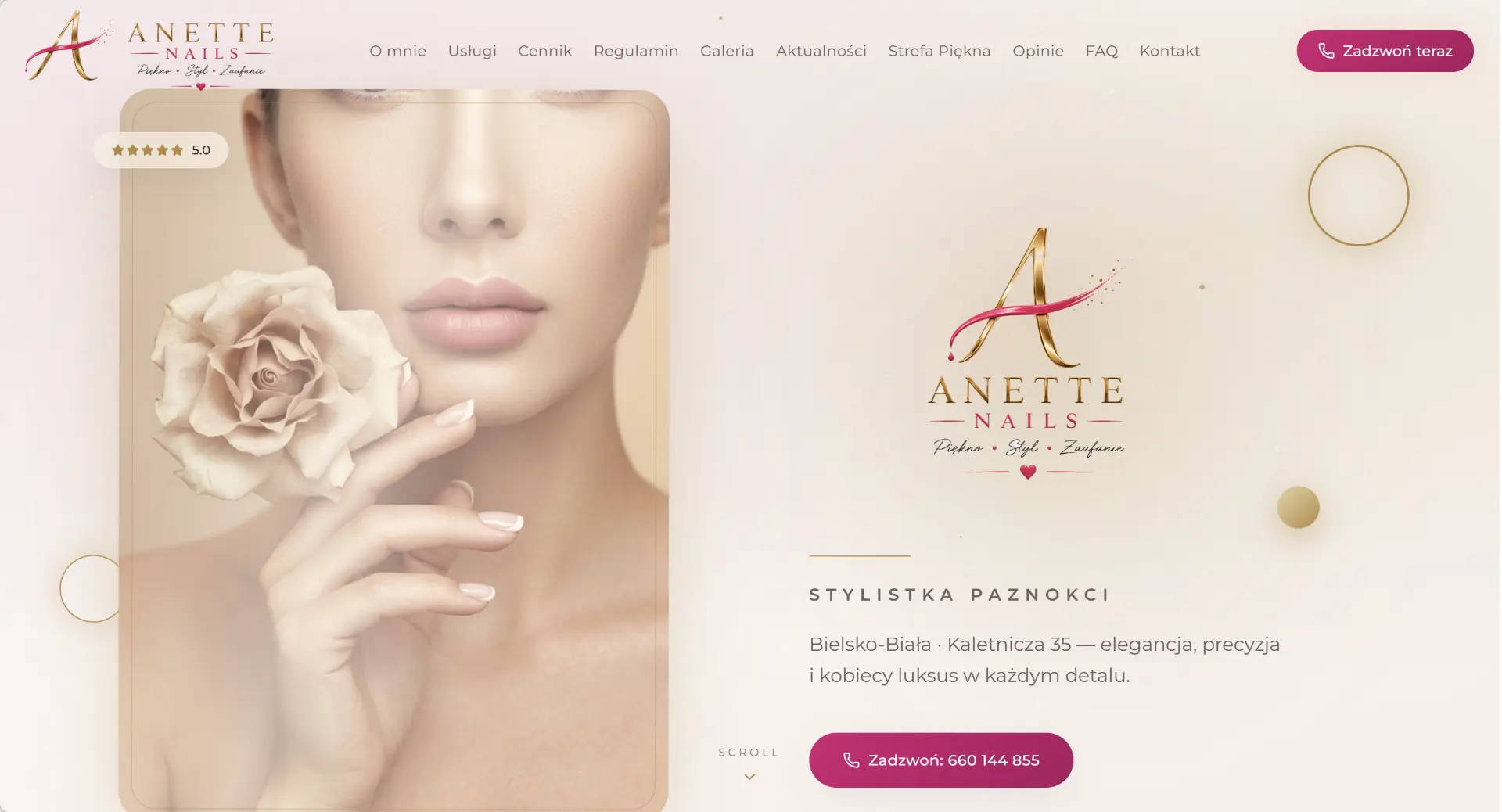 Strona internetowa Anette Nails — widok desktop