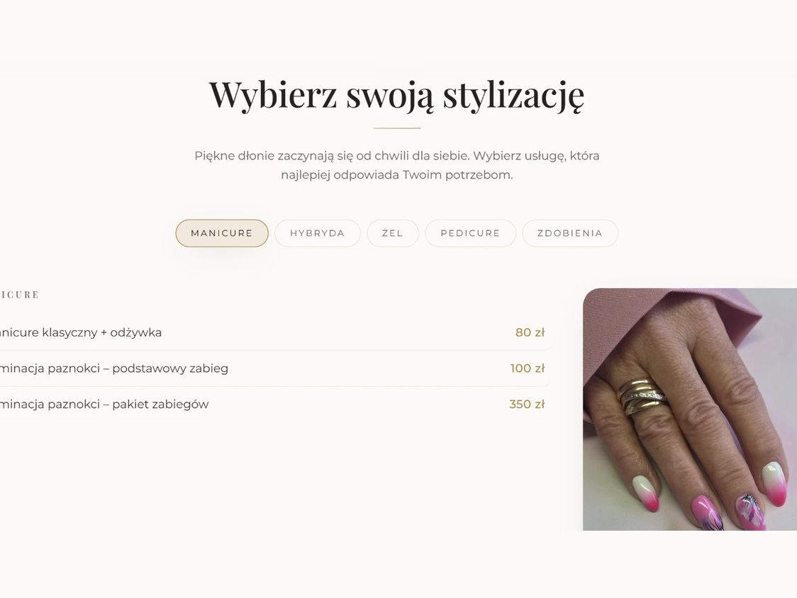 Anette Nails — sekcja cennika „Wybierz swoją stylizację”