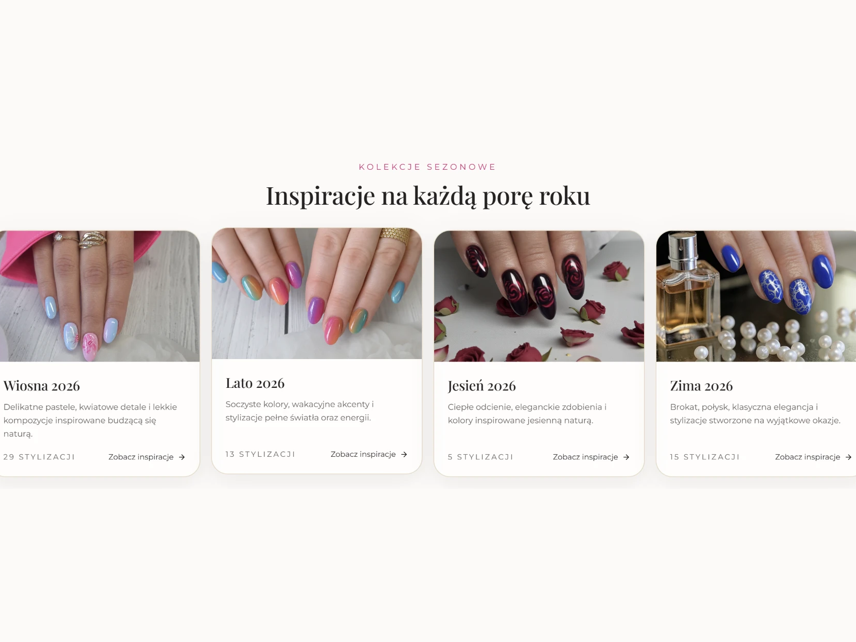 Anette Nails — sekcja „Inspiracje na każdą porę roku” z kolekcjami Wiosna, Lato, Jesień i Zima 2026